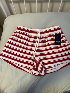 Parke Red & White Striped Sweat Shorts (S)